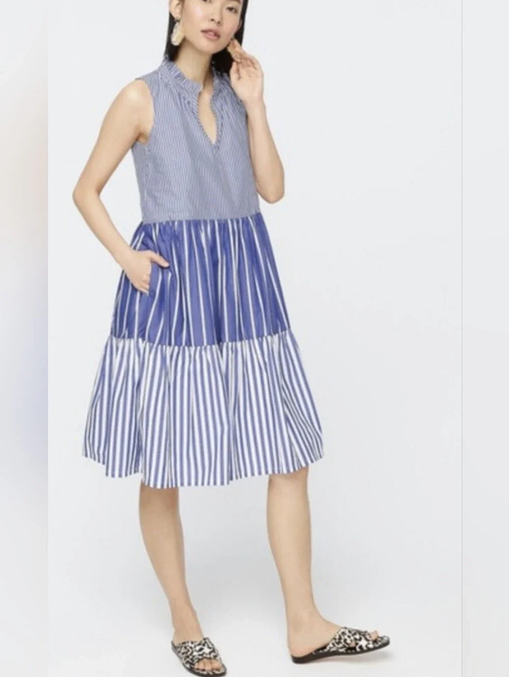 J.crew Cotton Popover Striped Feminine  Midi Dress 310